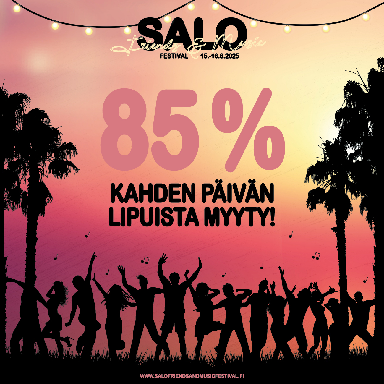 Jo 85 % kaikista kahden päivän lipuista myyty!